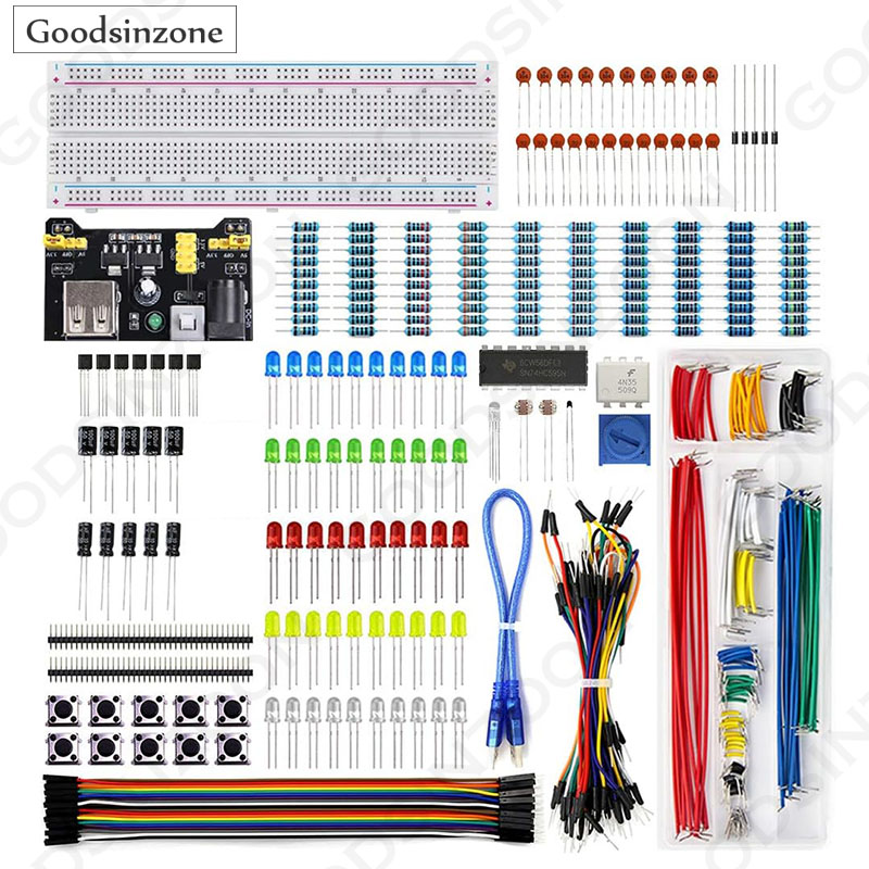 Breadboard Jumper Wires Power Supply Kit - 電子スターター キット、電源、ブレッドボード、ジャンパー ワイヤー、抵抗器、ポテンショメータ付き - Arduino、Raspberry Pi