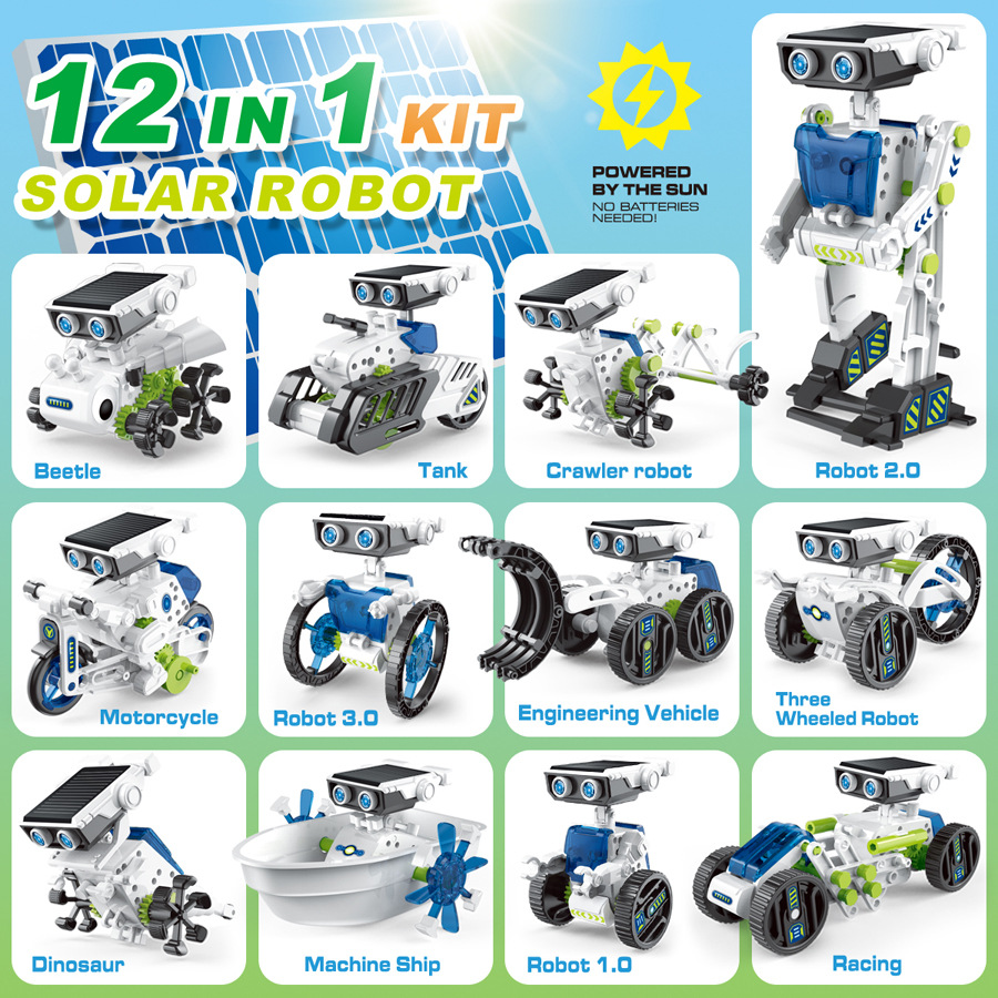 Solar Powered Robot Kit 14 In 1 - 21/14/7 1台で7つの科学実験ができるソーラーロボットおもちゃ DIY組み立て式動力ツール 教育用ロボット 技術ガジェットキット 子供向け