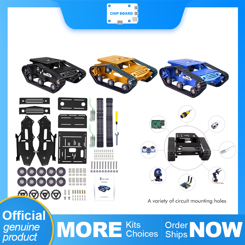 Raspberry Pi Robot Platform Tank Chassis - アルミニウムフレーム、大型プラットフォーム、デュアルモーターを備えたスマートロボットカータンクシャーシキット（ArduinoまたはRaspberry Piロボティクス用）