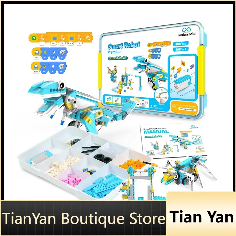 Stem Robot Building Kit Coding - EE1：200個のパーツで構成されるSTEMロボット組み立てキット。Scratch JRプログラミング学習教材。6歳以上のお子様向けのコーディングギフト。レッスン付き。