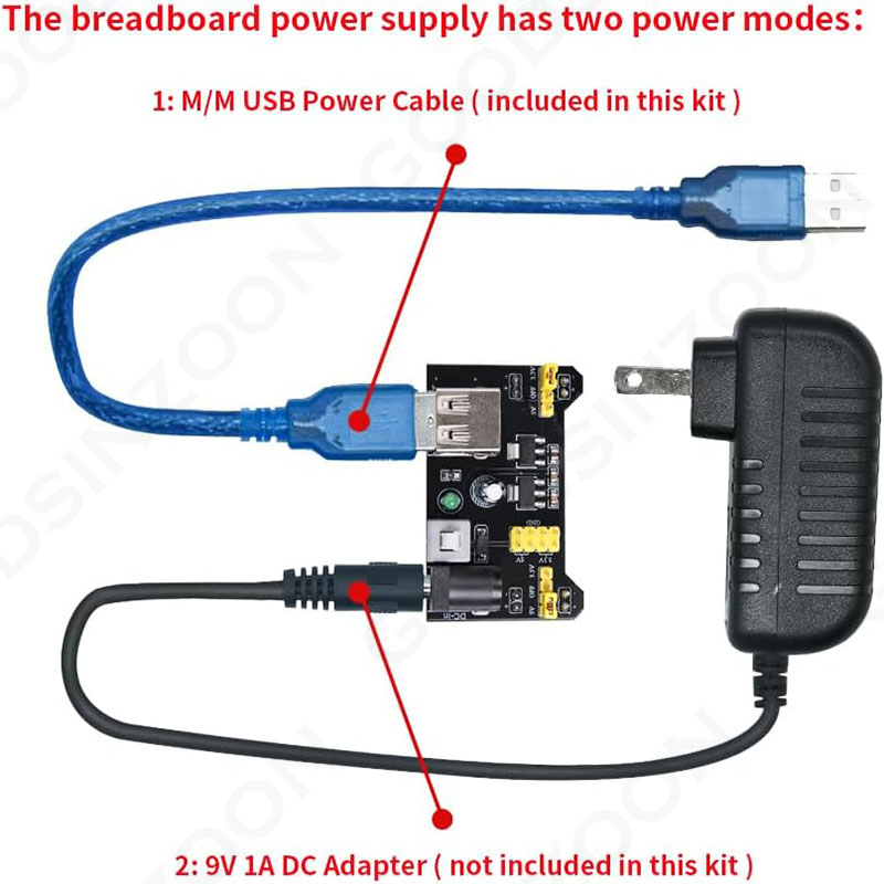 電子スターター キット、電源、ブレッドボード、ジャンパー ワ - Breadboard Jumper Wires Power Supply Kit のレビューと価格