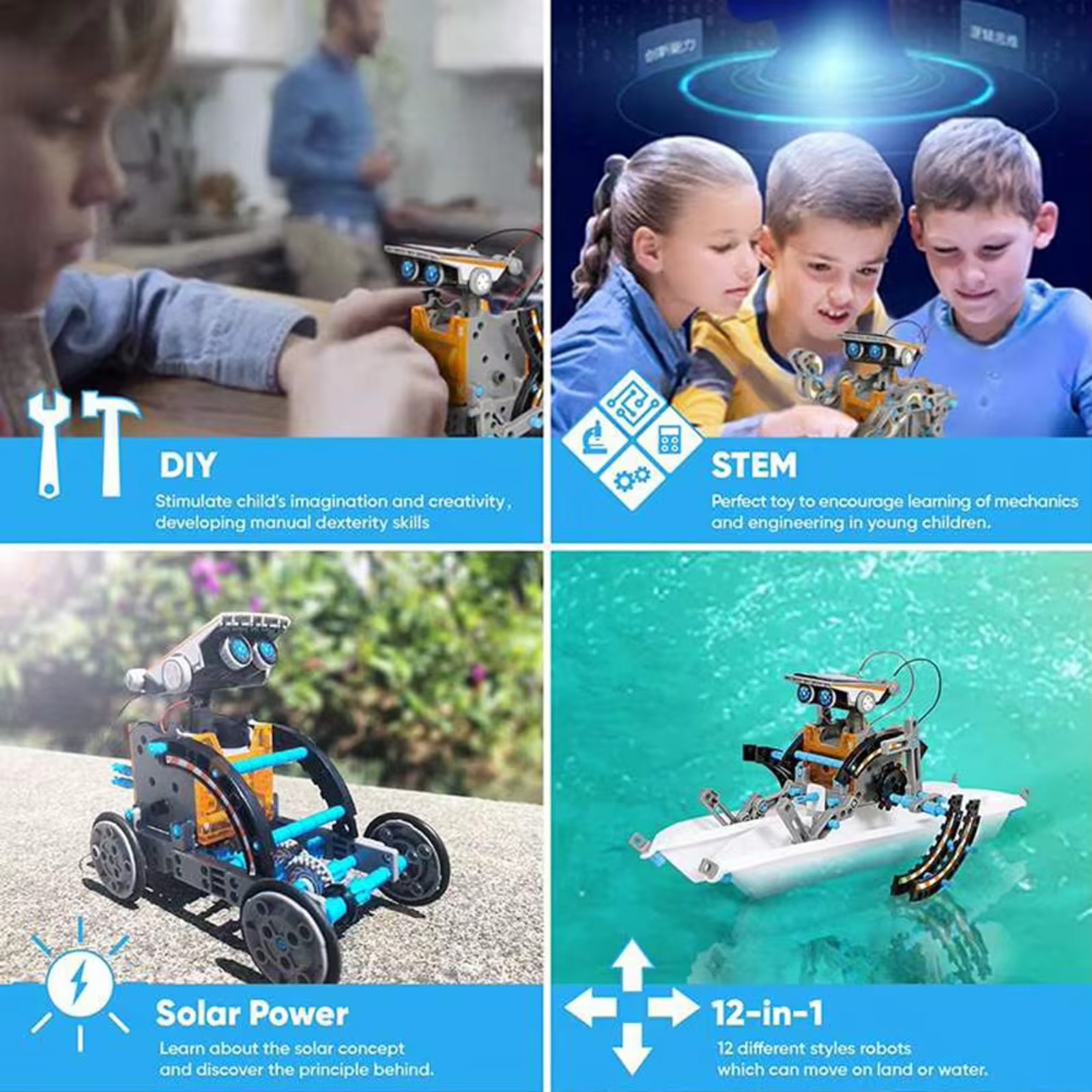 13 in 1 ソーラー式ロボット科学キット DIY組み立て - Solar Powered Robot Kit 14 In 1 のレビューと価格