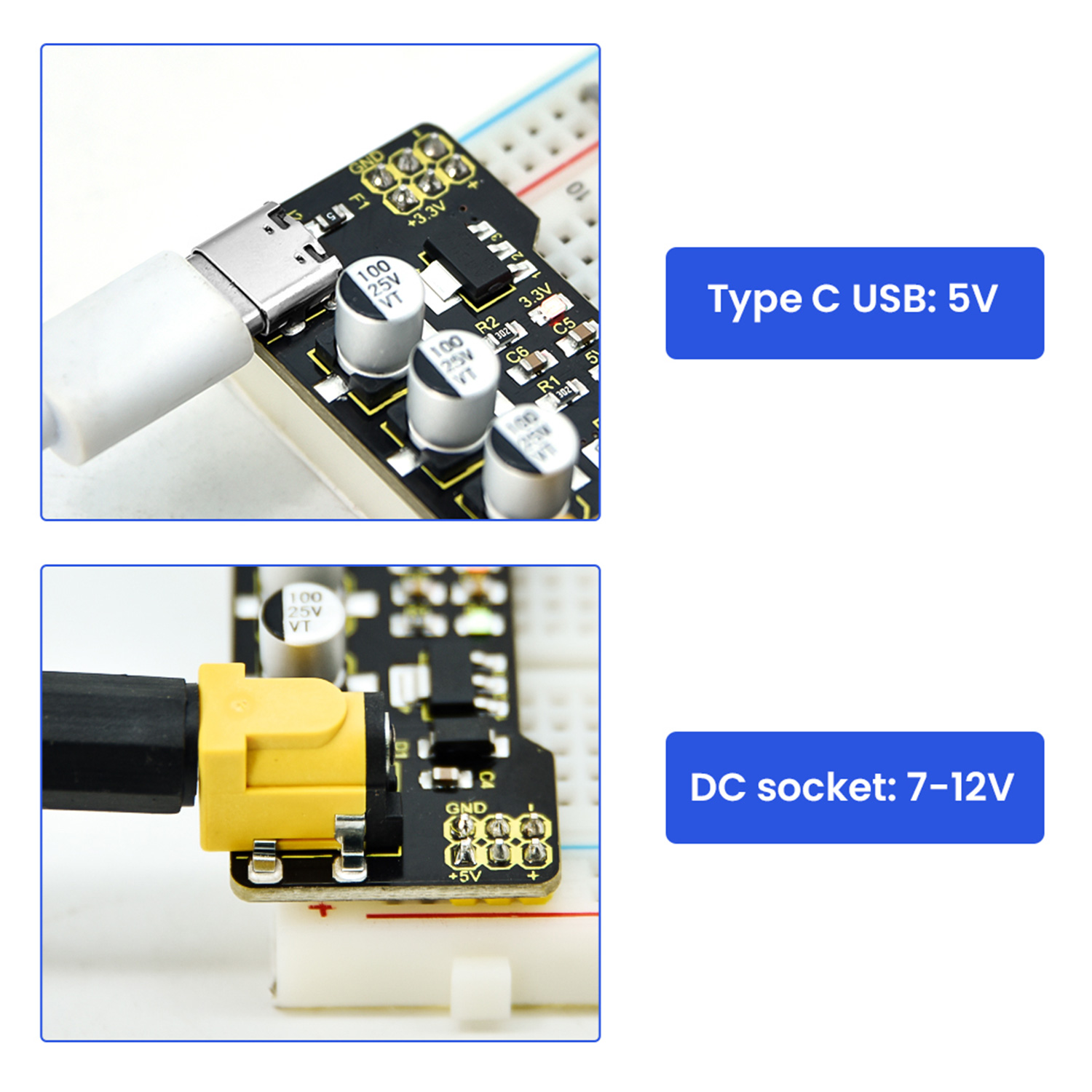 Keyestudio Type-C 電源モジュール + 40 - Breadboard Jumper Wires Power Supply Kit のレビューと価格